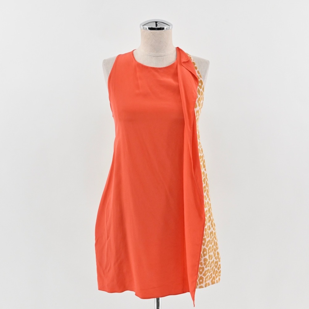 3.1 Phillip Lim Sleeveless Mini Dress Womens Size 2 Orange Leopard Luxury Silk
